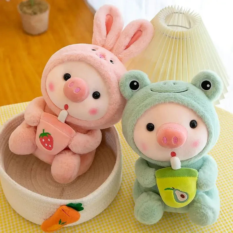 25Cm Kawaii Bubble Tea Pig Plush Toys Soft Stuffed Animal Milk Tea Pig Bunny Frog Cute Plushies Doll Toys for Kids Birthday Gift