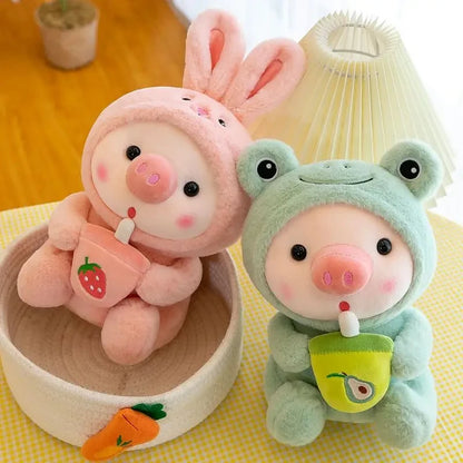 25Cm Kawaii Bubble Tea Pig Plush Toys Soft Stuffed Animal Milk Tea Pig Bunny Frog Cute Plushies Doll Toys for Kids Birthday Gift