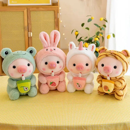 25Cm Kawaii Bubble Tea Pig Plush Toys Soft Stuffed Animal Milk Tea Pig Bunny Frog Cute Plushies Doll Toys for Kids Birthday Gift