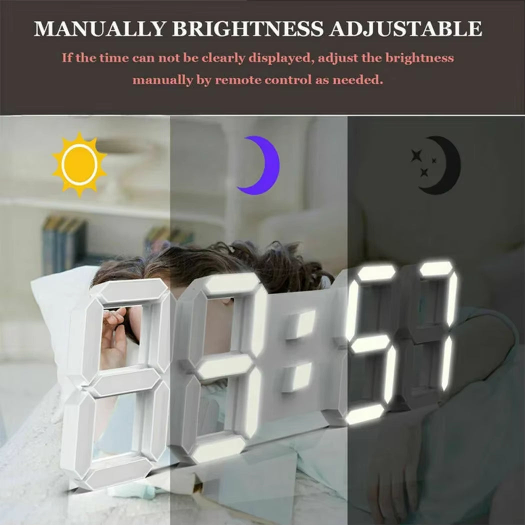 3D LED Digital Clock Wall Deco Glowing Night Mode Adjustable Electronic Table Clock Wall Clock Decoration Living Room LED Clock