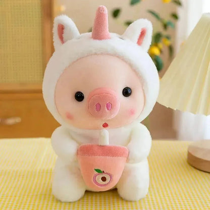 25Cm Kawaii Bubble Tea Pig Plush Toys Soft Stuffed Animal Milk Tea Pig Bunny Frog Cute Plushies Doll Toys for Kids Birthday Gift