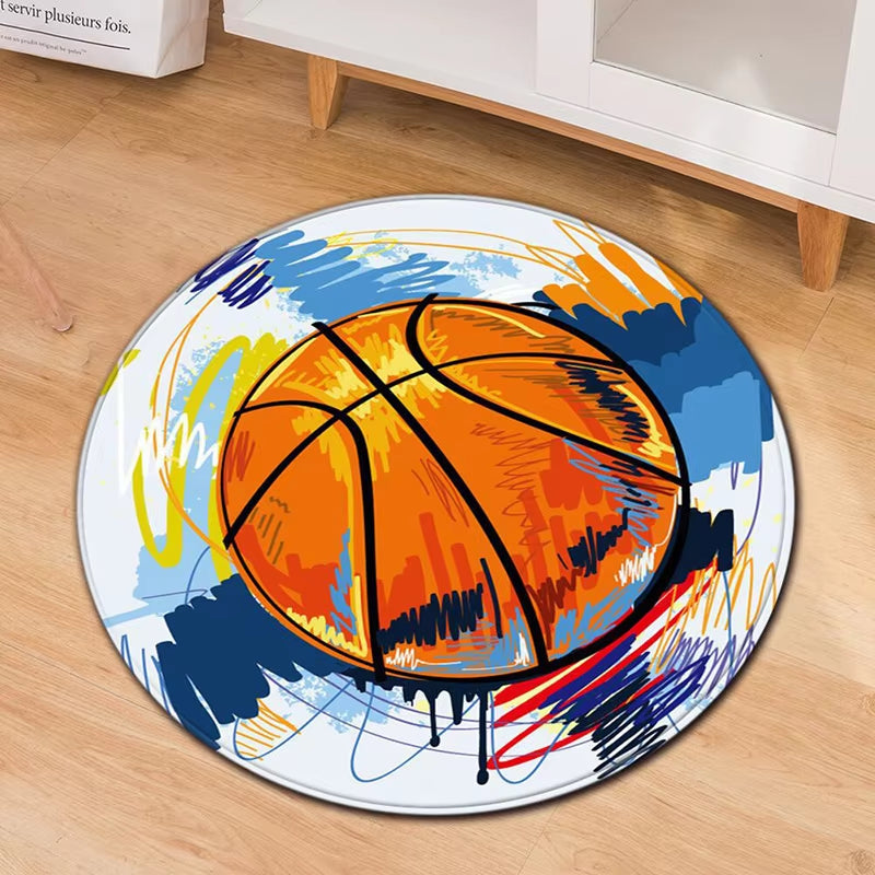 Ultra Soft Indoor Modern Area Rugs round Football Basketball Pattern Pad Computer Chair Mat Carpet Rug Home Decor for Bedroom