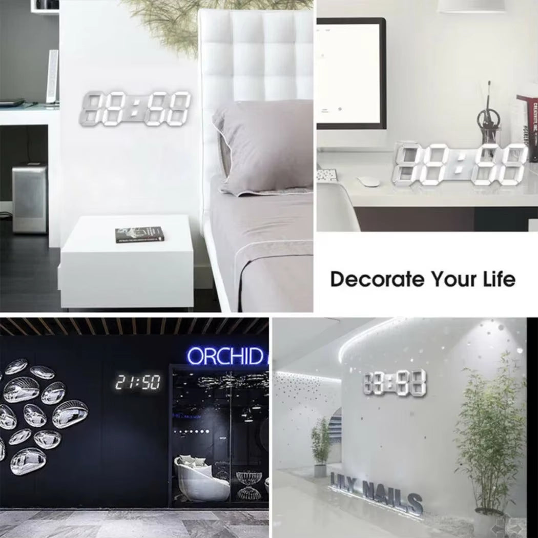 3D LED Digital Clock Wall Deco Glowing Night Mode Adjustable Electronic Table Clock Wall Clock Decoration Living Room LED Clock